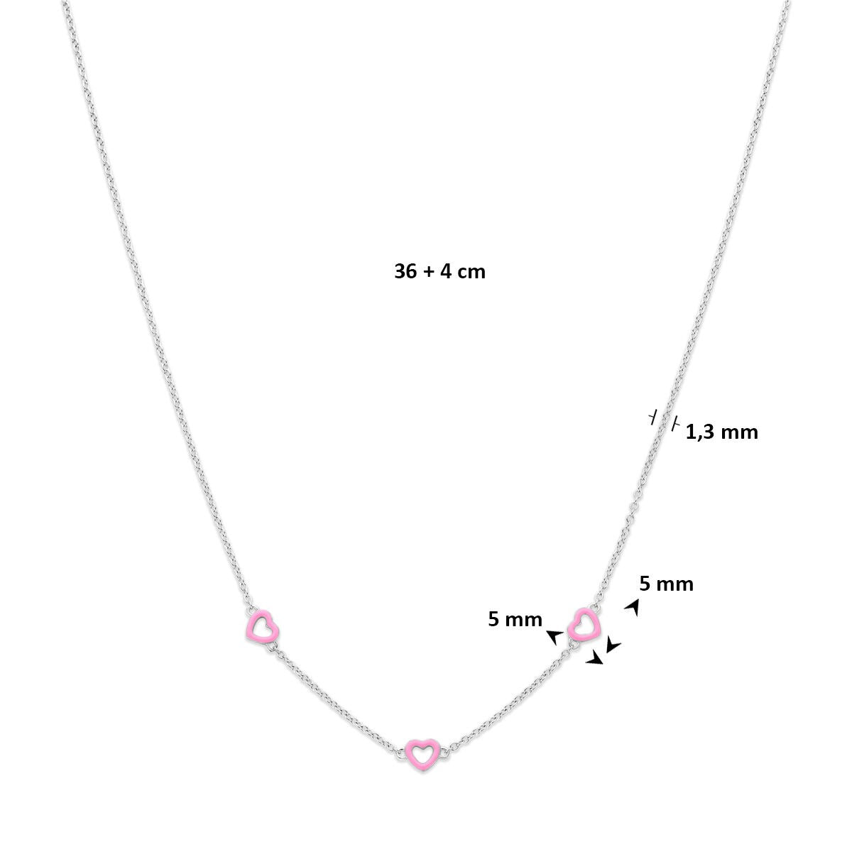 Gerhodineerd zilveren kindercollier met roze hartjes