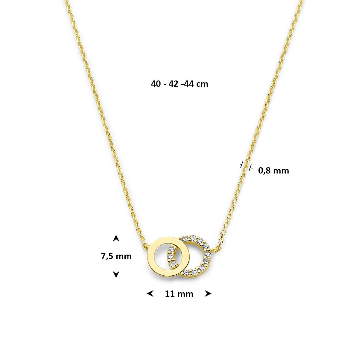 Collana da donna color oro giallo 9k con zirconia – regolabile fino a 44 cm
