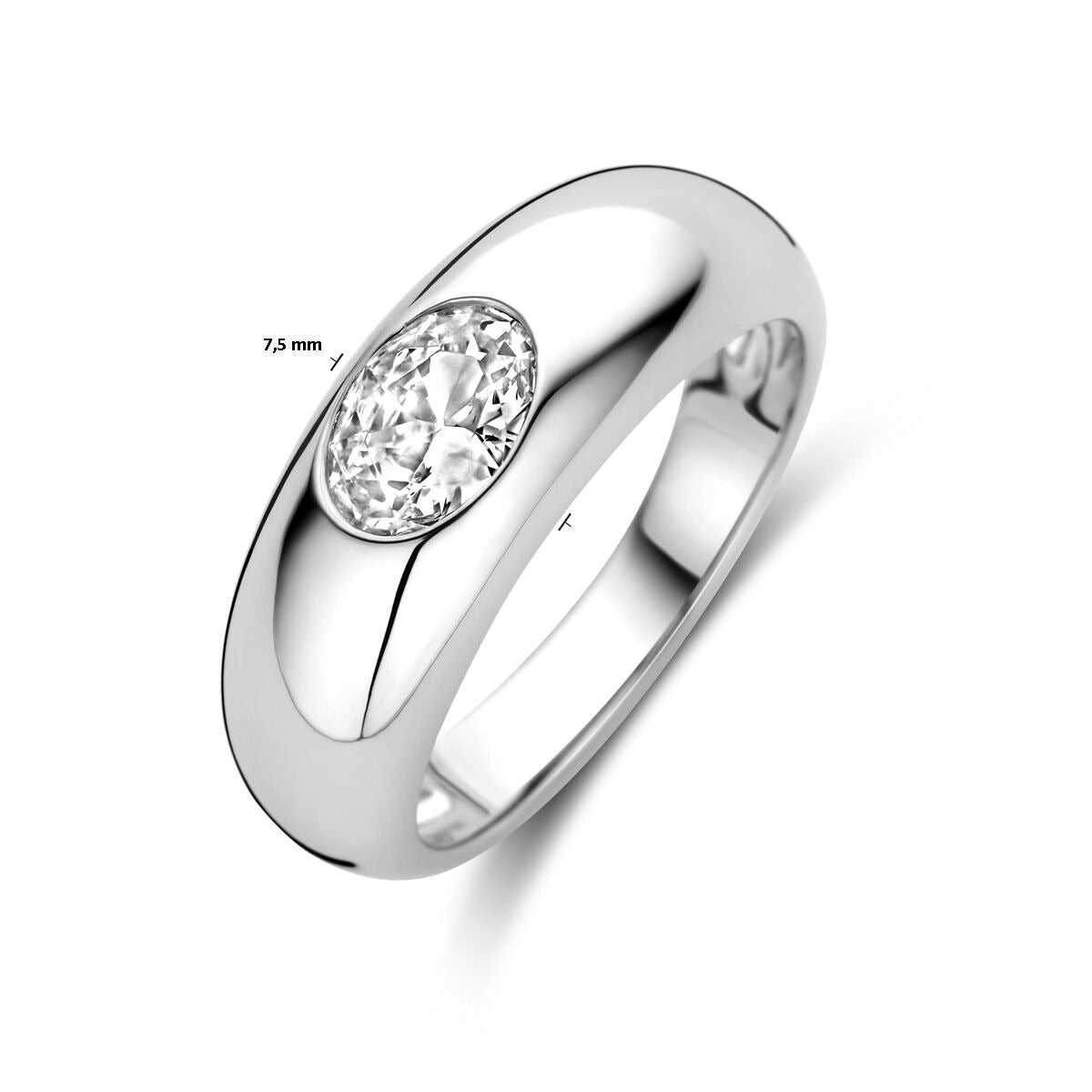 Anello da donna in argento con zircone ovale – argento 925 rodiato, largo 7,5 mm
