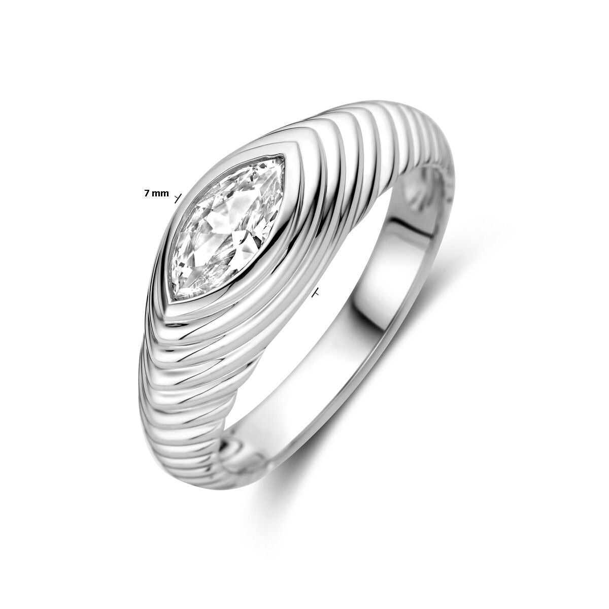 Anello in argento con zircone marquise – argento 925 rodiato, largo 7 mm