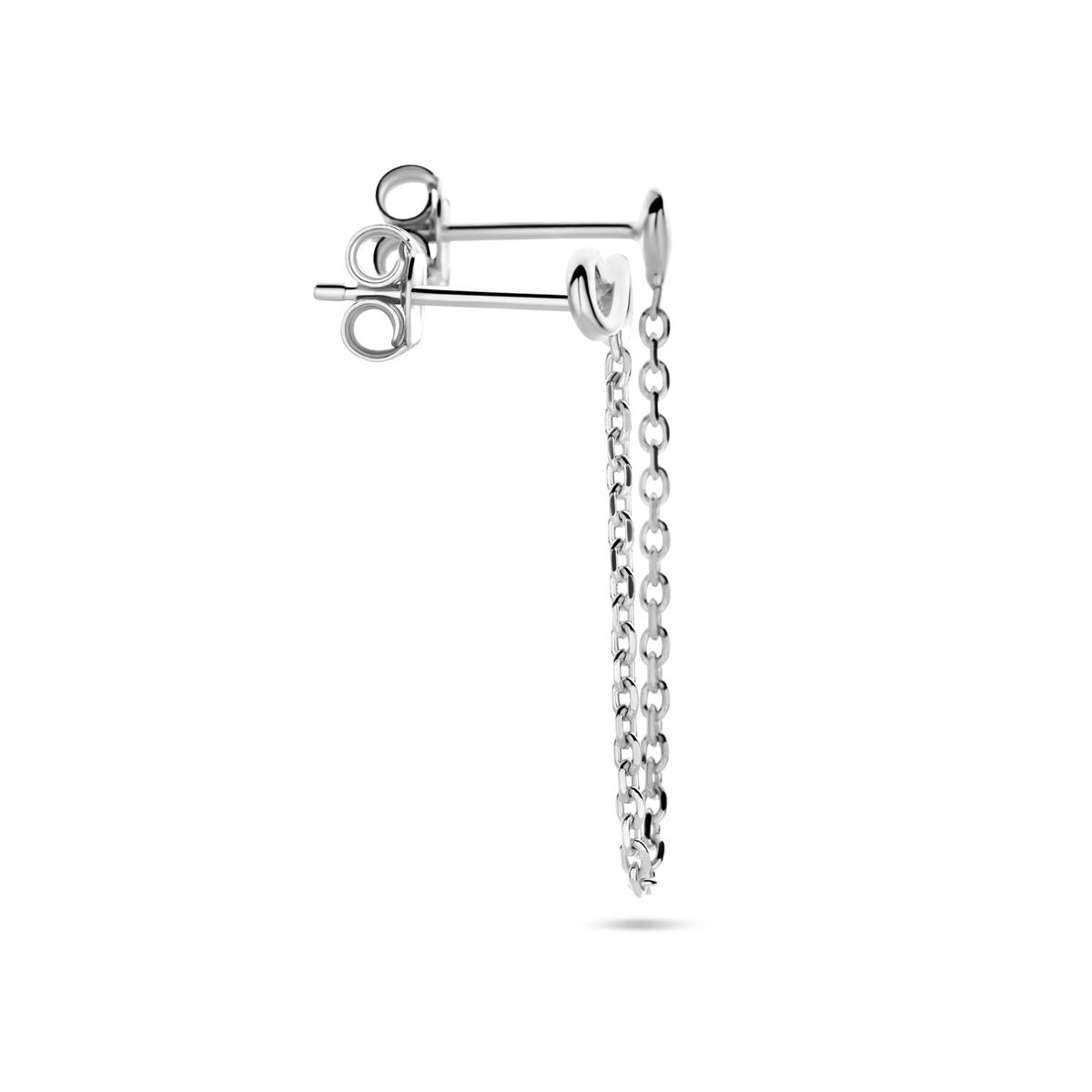 Orecchino a bottone in argento rodiato con cuore e simbolo dell'infinito