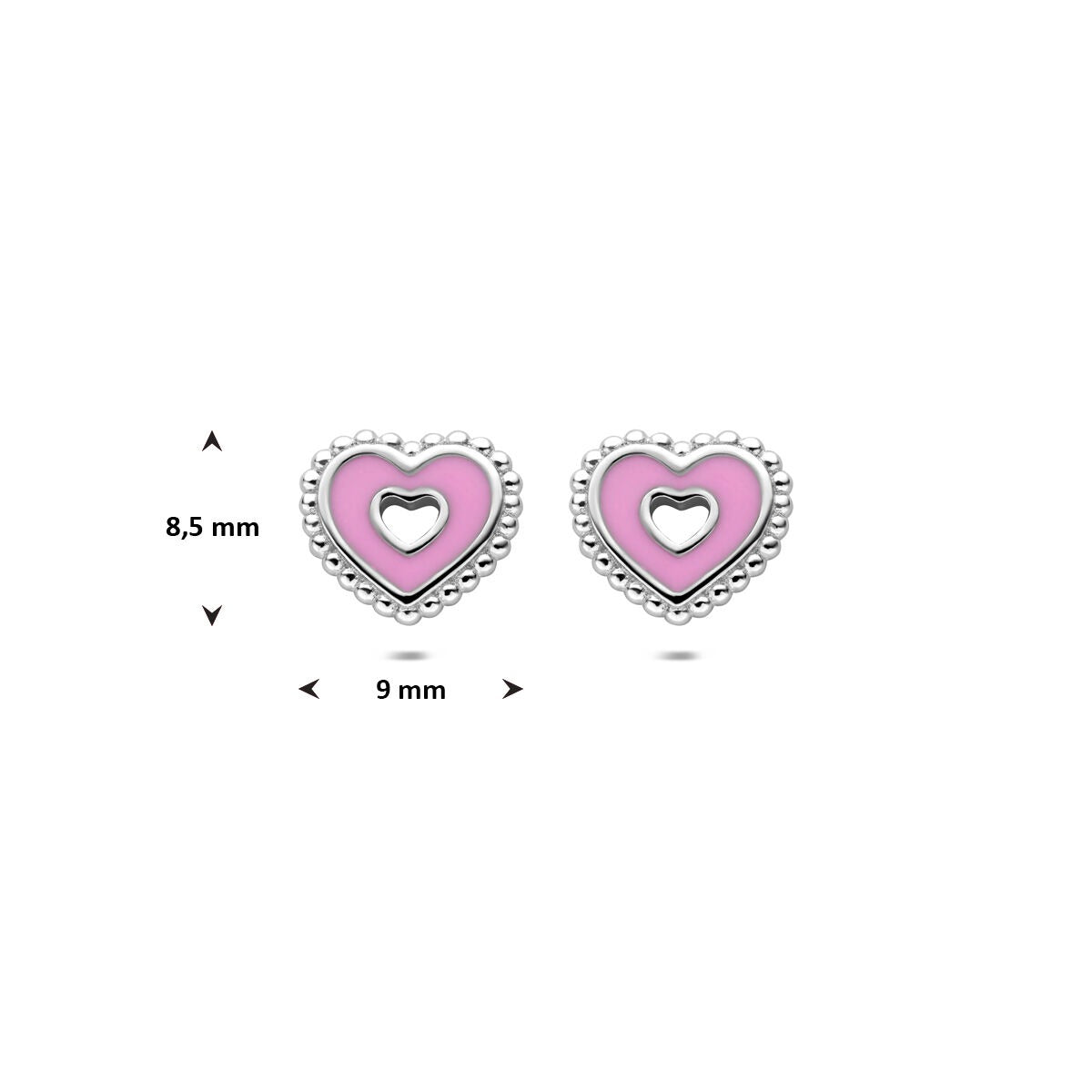Orecchini a bottone in argento a cuore – gioiello per bambini rodiato 8,5 mm