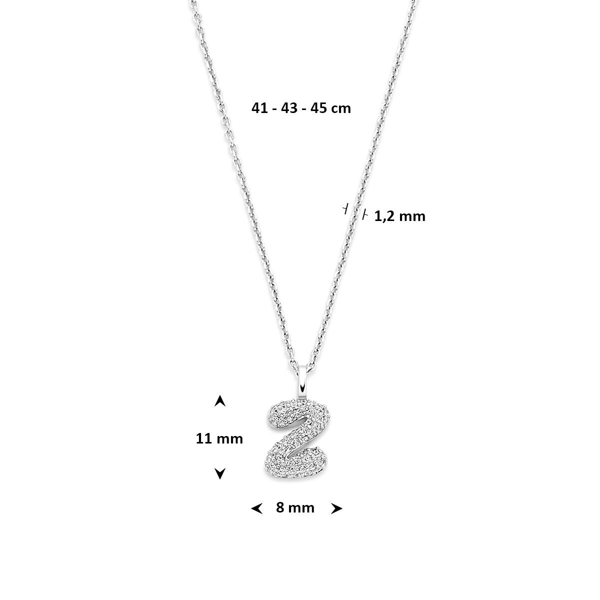 Gerhodineerd 925 zilveren lettercollier met zirkonia