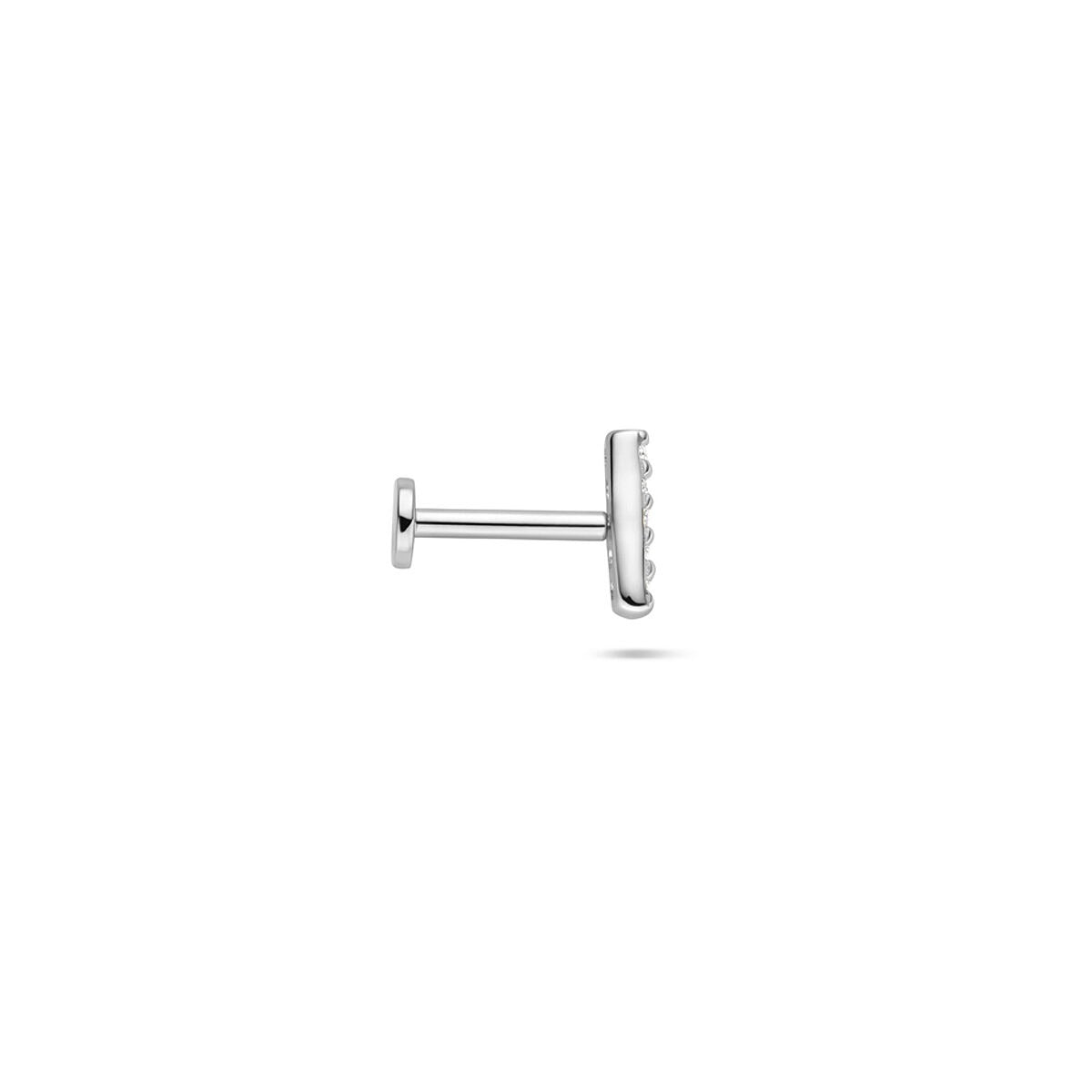 Piercing flat back in argento rodiato con zirconia a forma di barretta