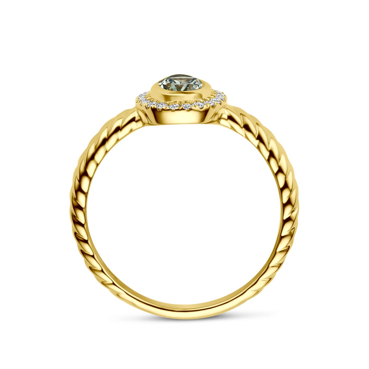 Anello in 14k oro giallo con ametista verde e diamante coltivato in laboratorio