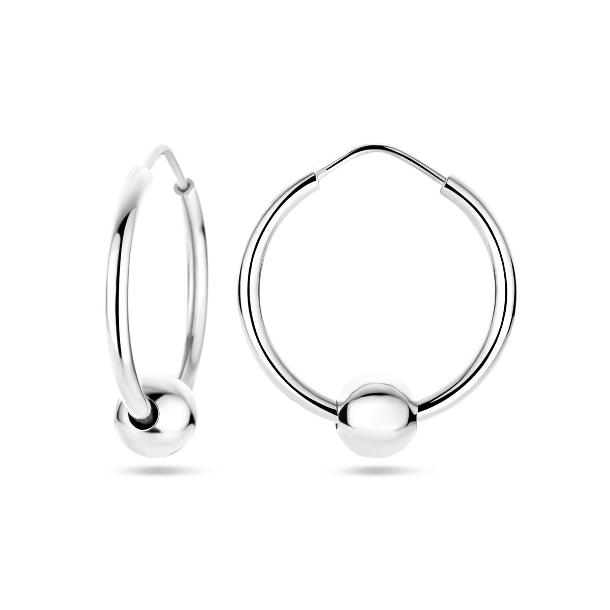 Orecchini a cerchio in argento con pallina – argento 925 rodiato