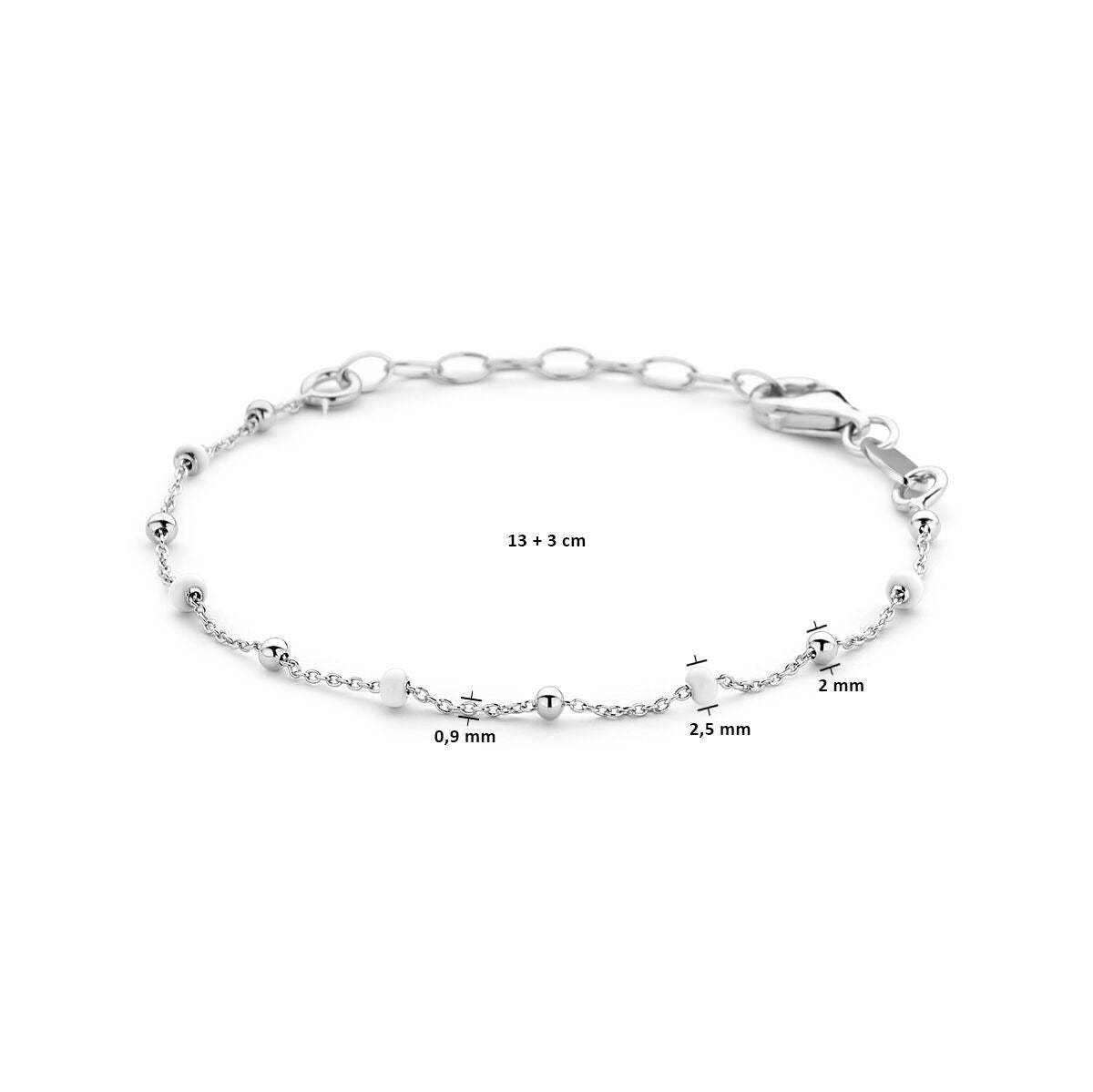 Bracciale per bambini in argento rodiato con palline in smalto bianco