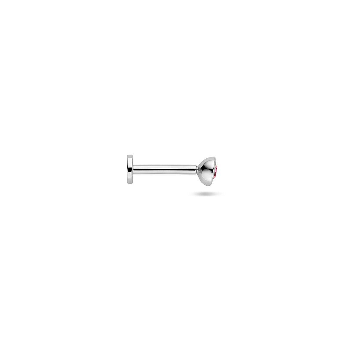 Piercing Flat Back in Argento Rodiato con Strass Rosa