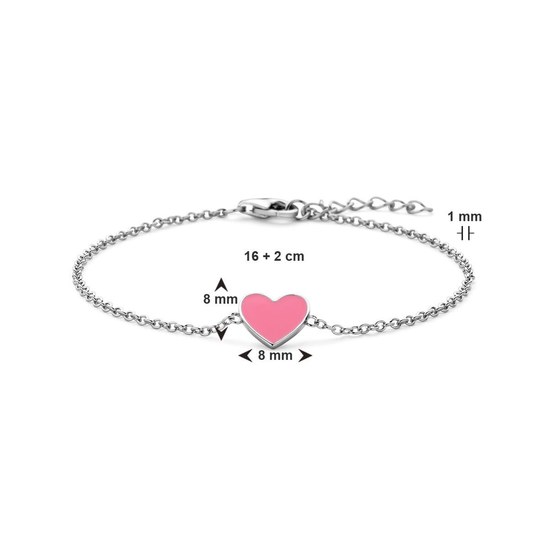 Zilveren armband met hart en roze emaille – gerhodineerd 925 zilver