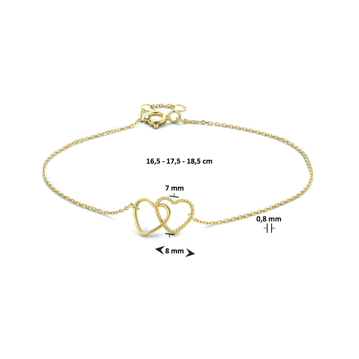Bracciale in oro giallo 9k con due cuoricini