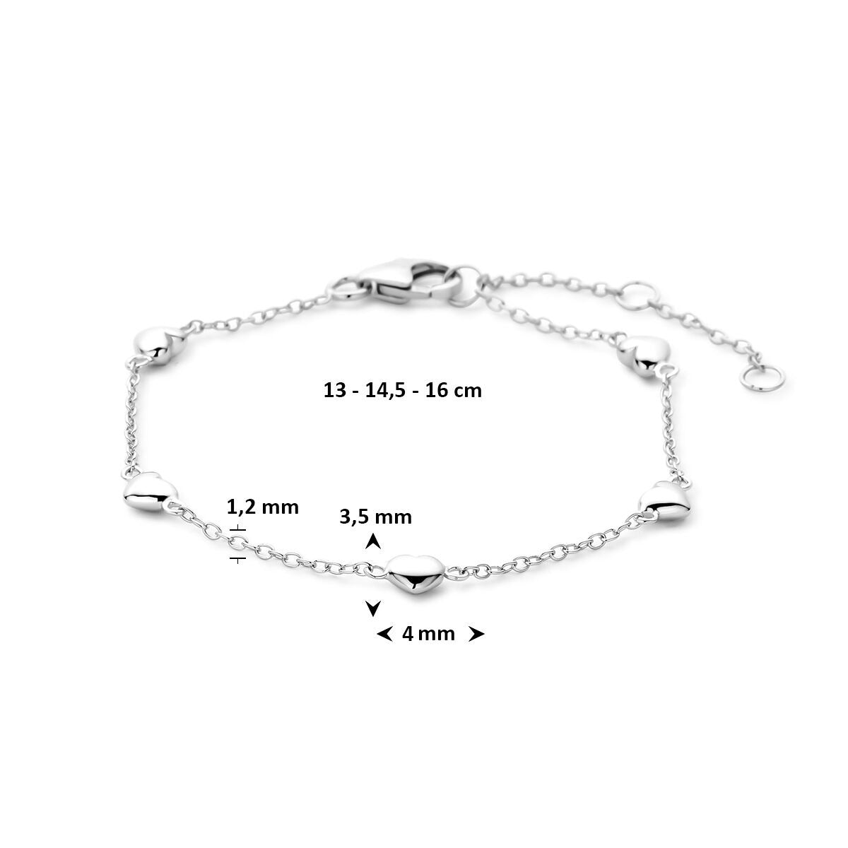Bracciale per bambini in argento con cuoricino – rodiato 13-16 cm