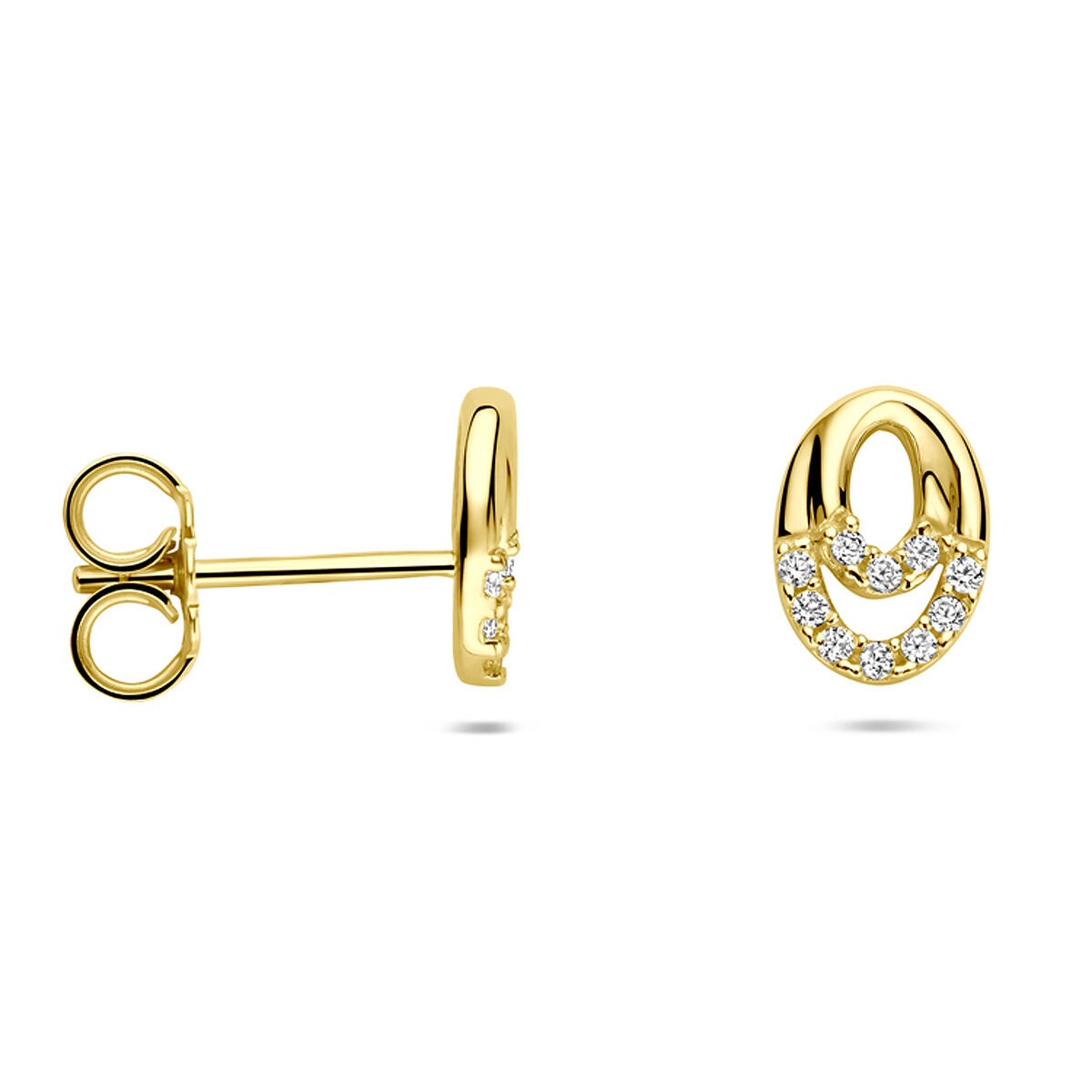 Orecchini a bottone in oro 14k con zirconia – montatura entourage