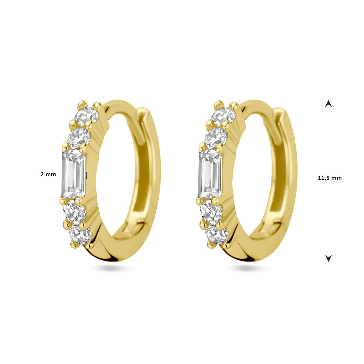 Orecchini a Cerchio in Argento Placcato Oro con Zirconi – 11.5x2 mm