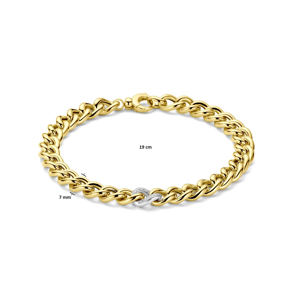 Bracciale Gourmette in Oro Bicolore Giallo e Bianco 14k con Diamante