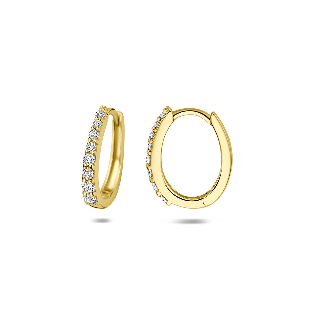 Orecchini a cerchio a scatto in oro giallo 14k con diamante coltivato in laboratorio