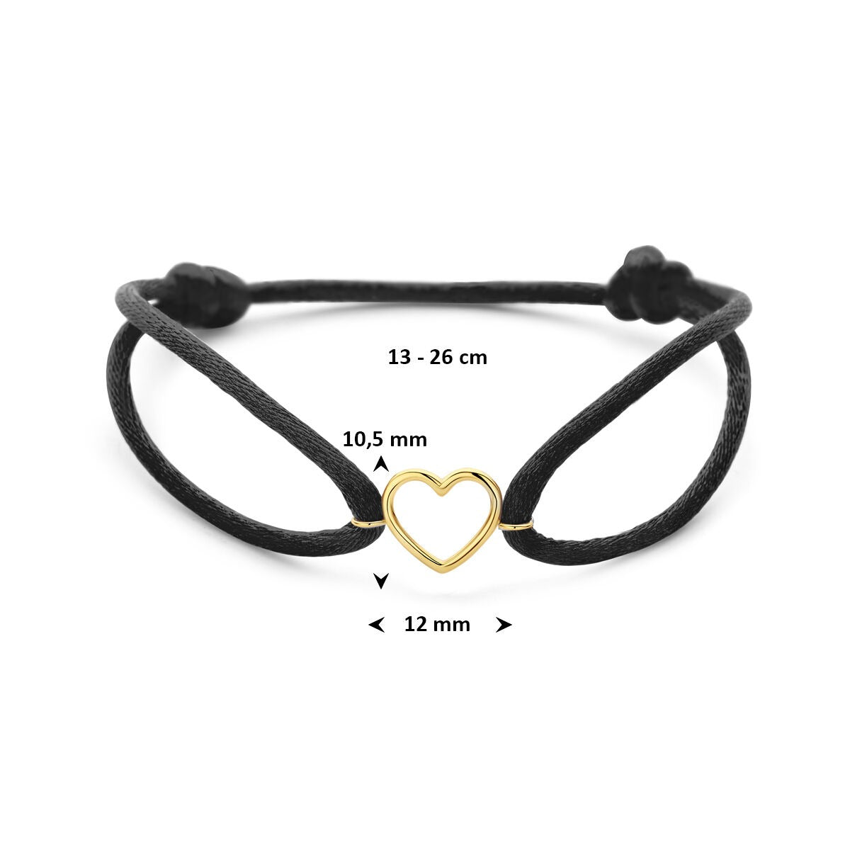 Bracciale da donna in raso con cuoricino in oro giallo 14k – Regalo d'amore in nero e oro