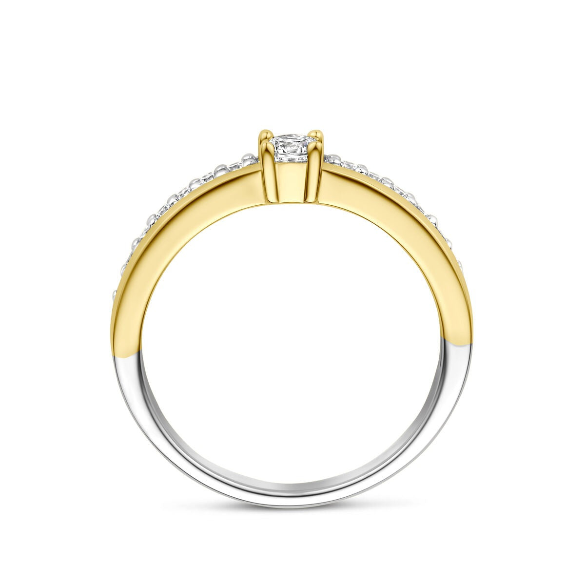 Anello in argento dorato e rodiato con zircone