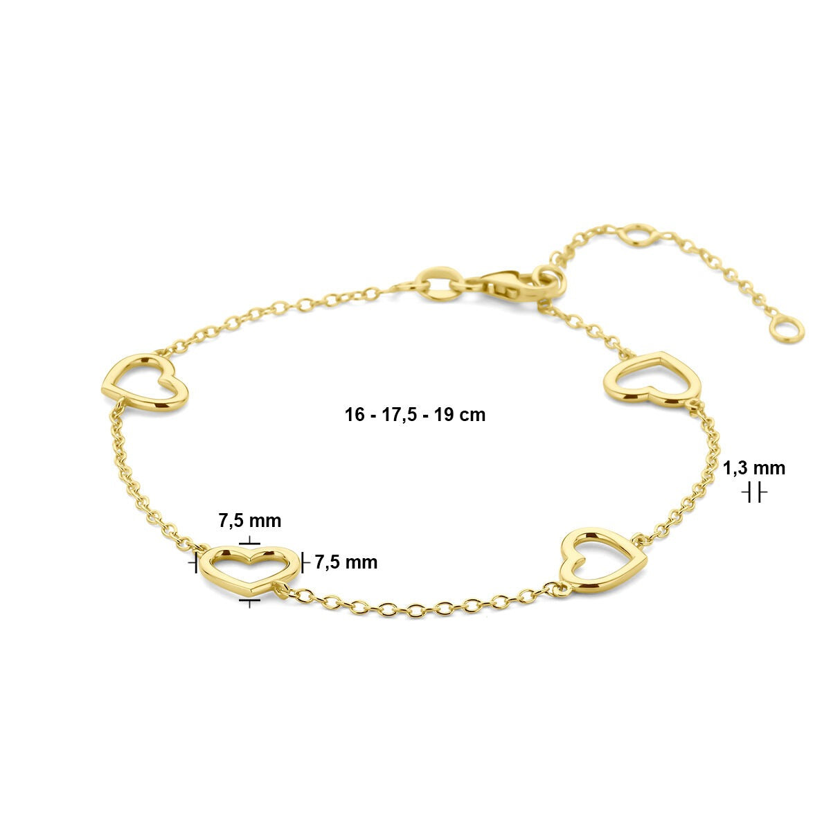 Bracciale cuoricini in oro giallo 14K