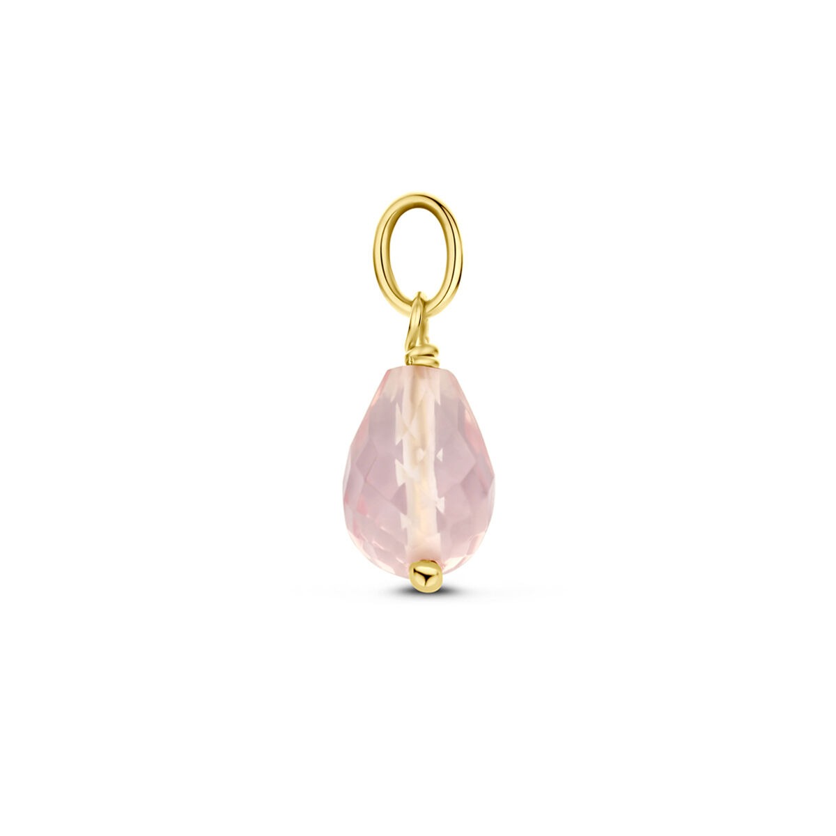 Ciondolo in oro giallo 14k con quarzo rosa – taglio briolette