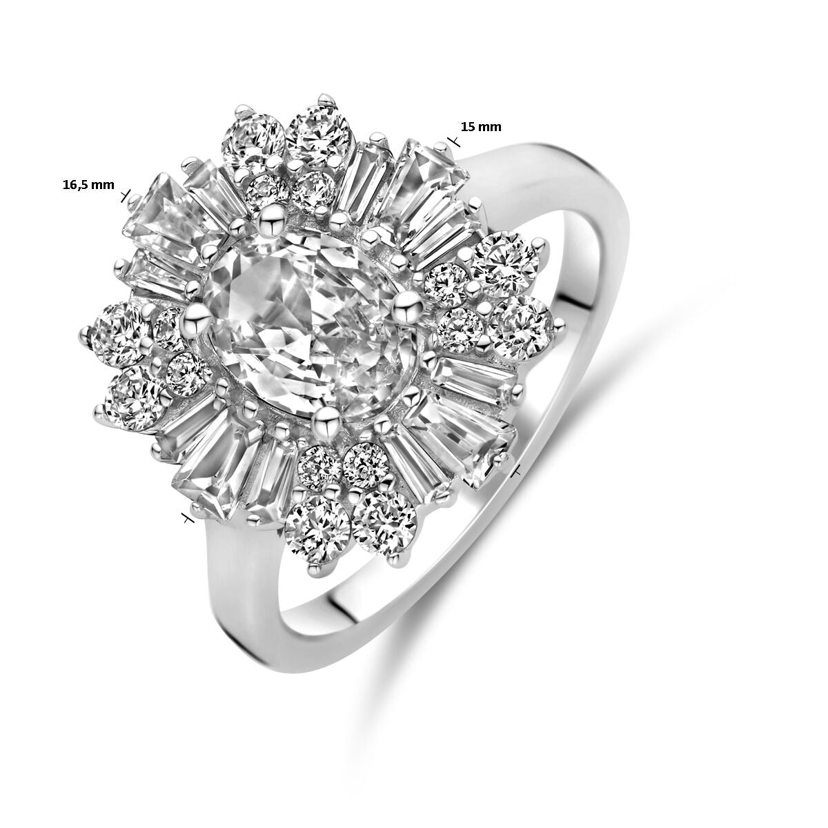 Anello da donna in argento con zircone ovale – argento 925 rodiato, largo 14,5 mm