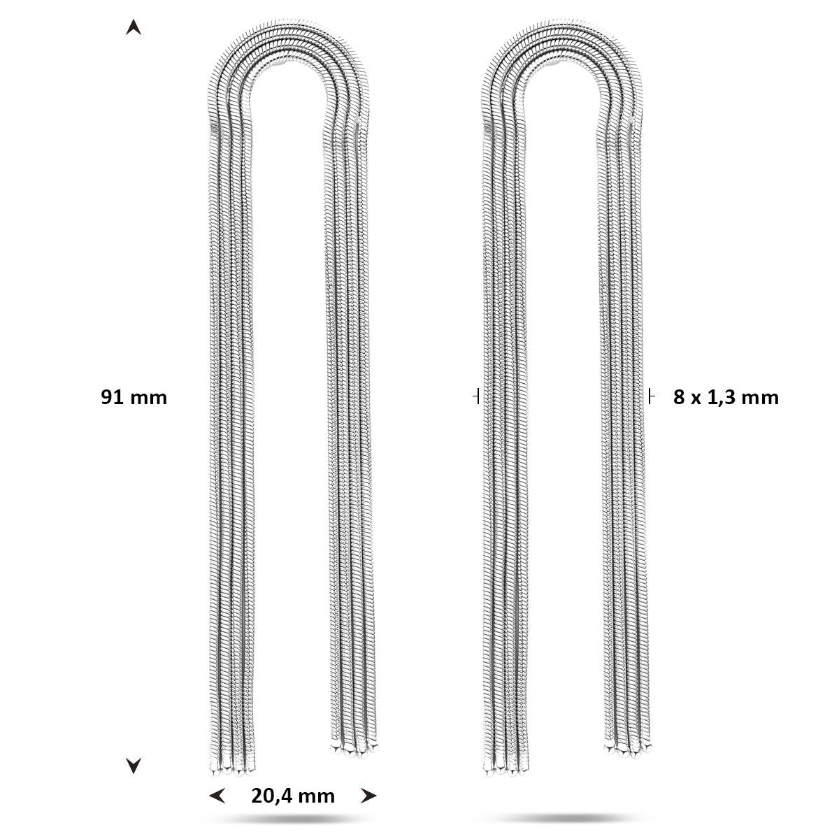 Orecchini pendenti in argento con motivo a maglie – argento 925 rodiato 91 mm