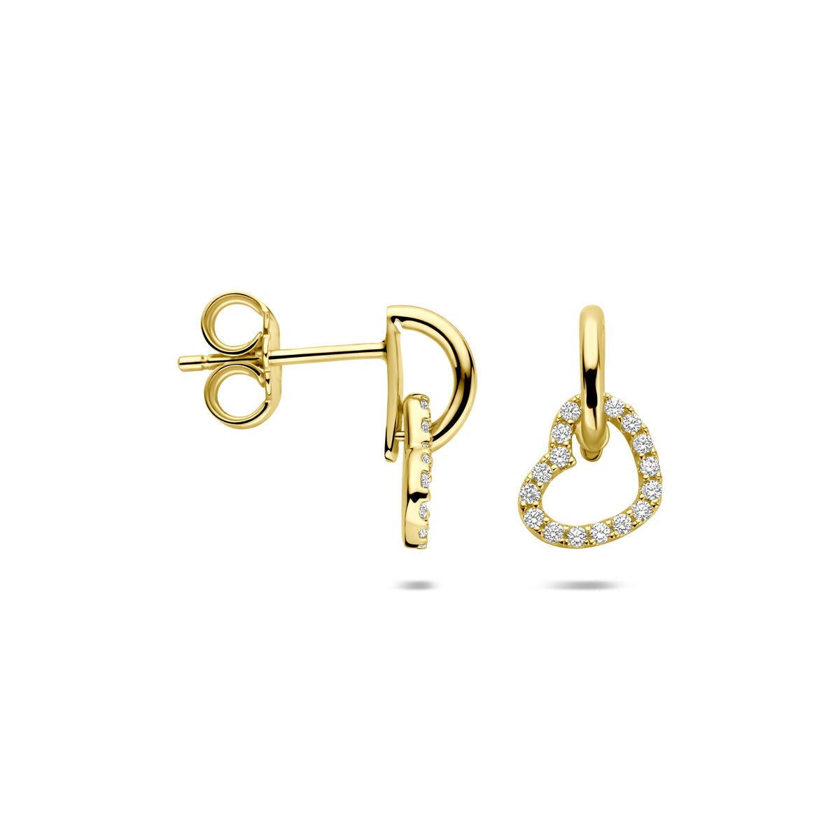 Orecchini pendenti in oro 14k a forma di cuore con zirconi – Donna
