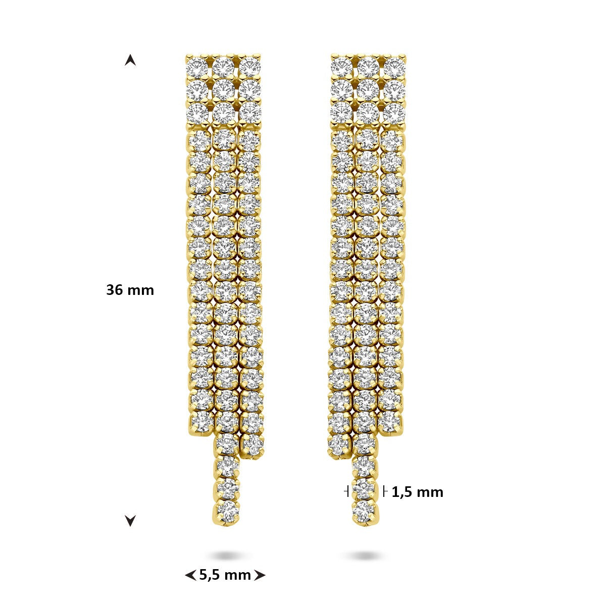 Orecchini pendenti dorati con zirconi – incastonatura entourage 36 mm