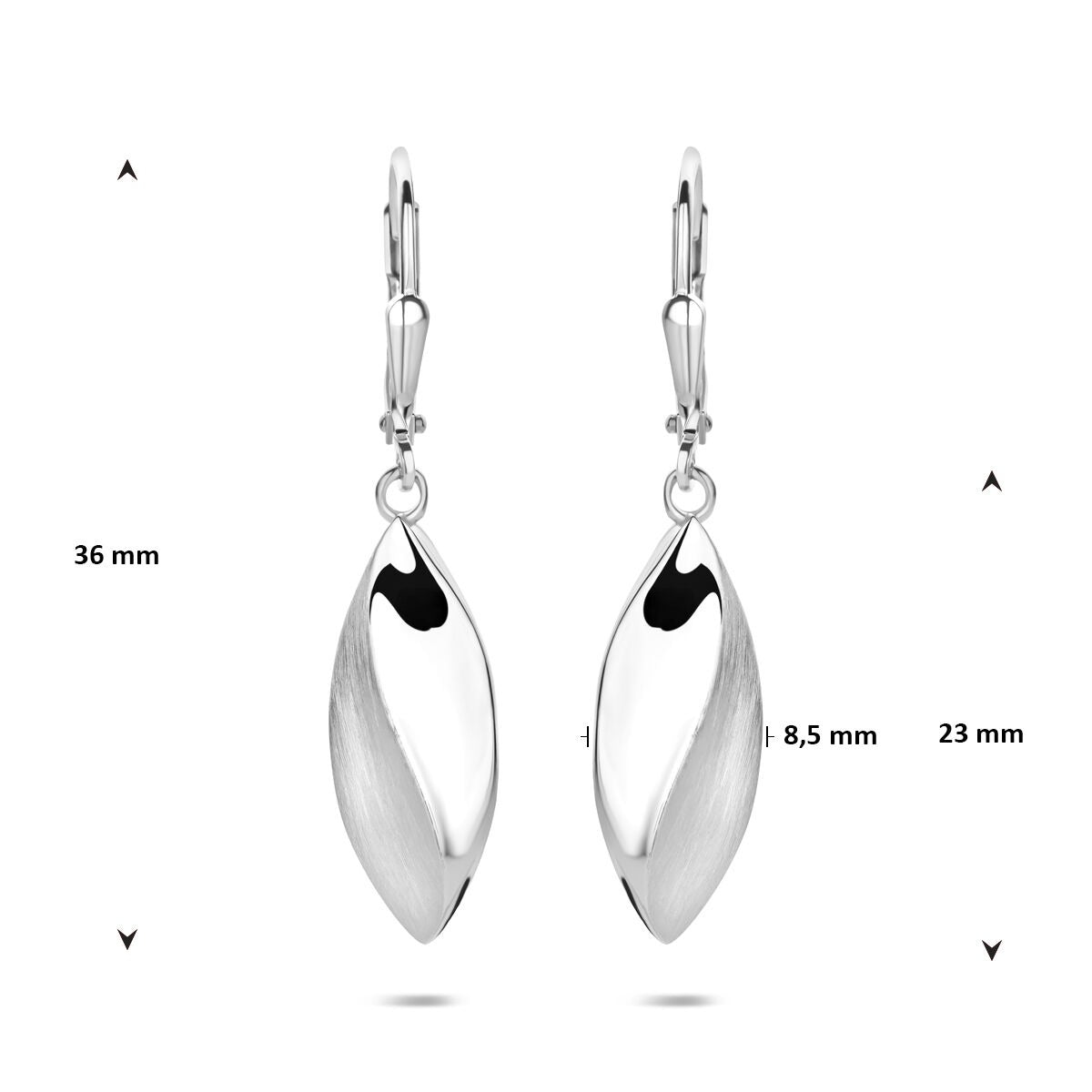 Orecchini pendenti in argento ovali – orecchini da donna rodiati con chiusura brisure
