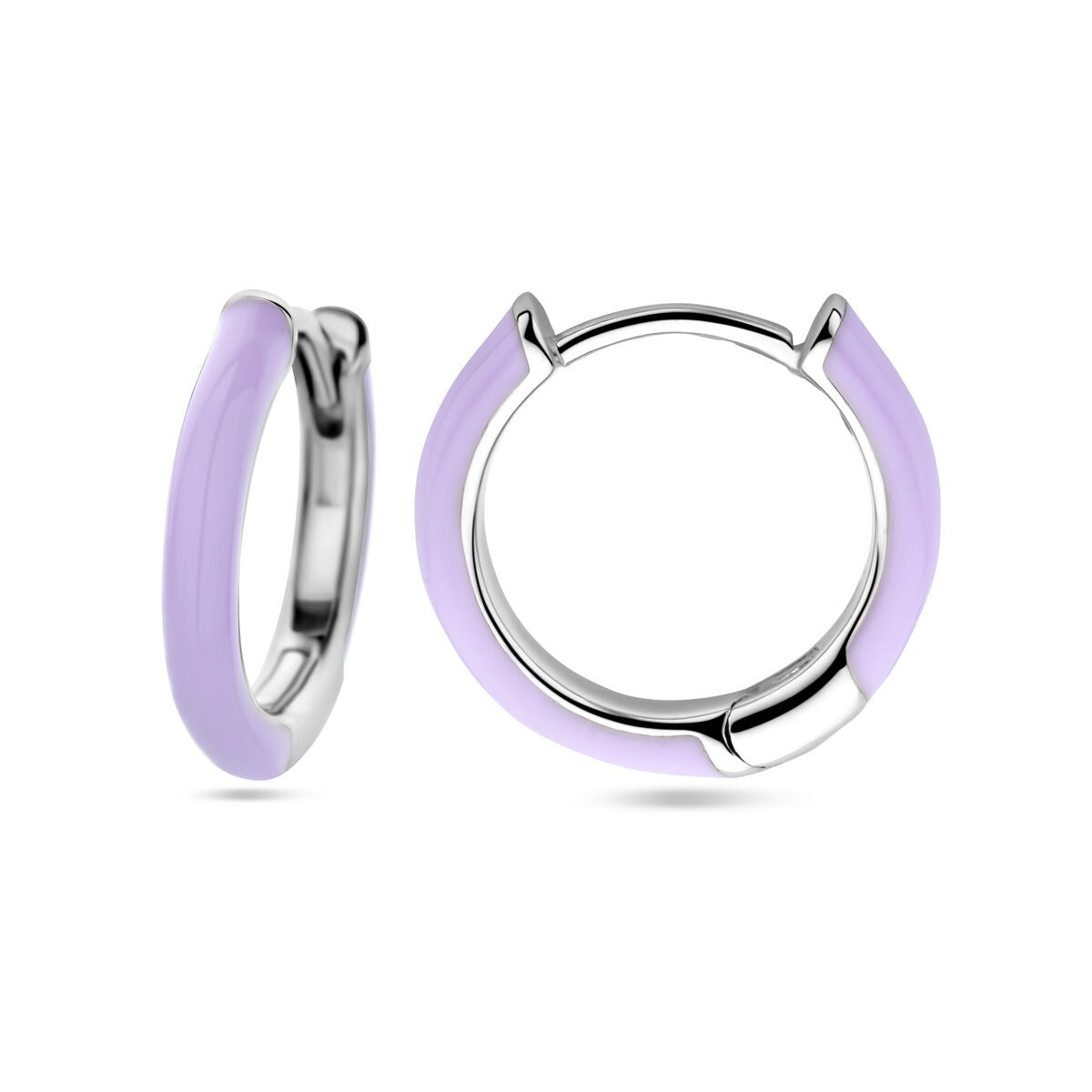 Orecchini a cerchio in argento rodiato con smalto viola