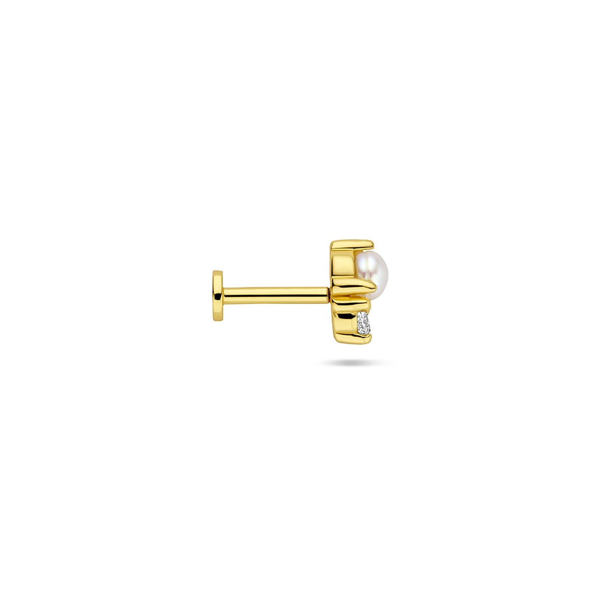 Piercing flat back in argento 925 dorato con perla e zircone