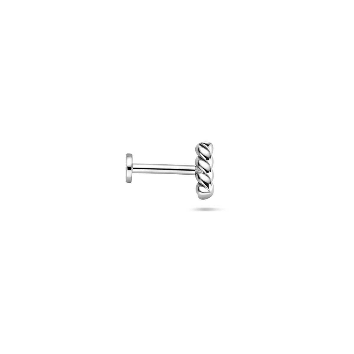 Piercing flat back in argento rodiato a forma di barretta ritorta