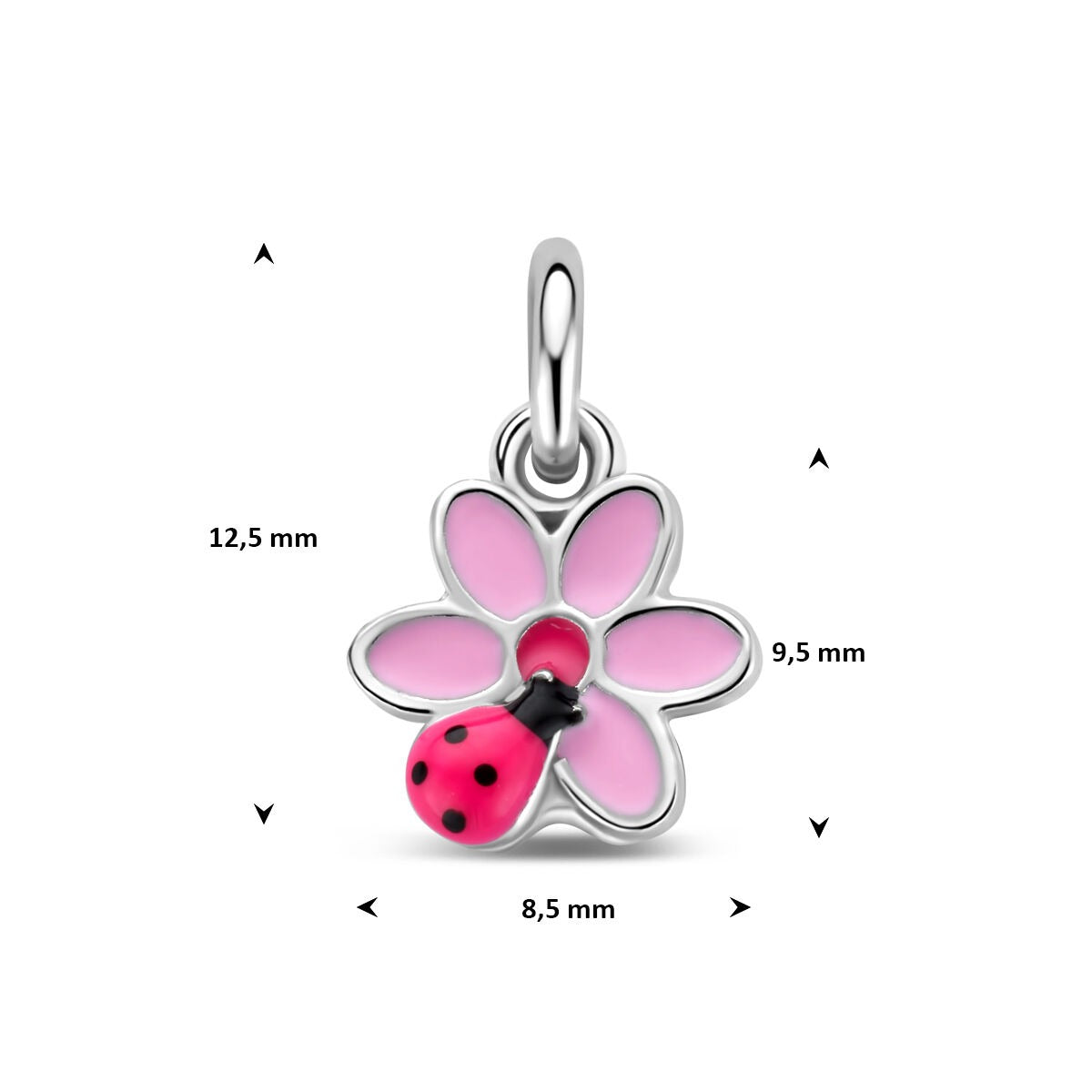 Ciondolo per bambini fiore e coccinella in argento 925 rodiato