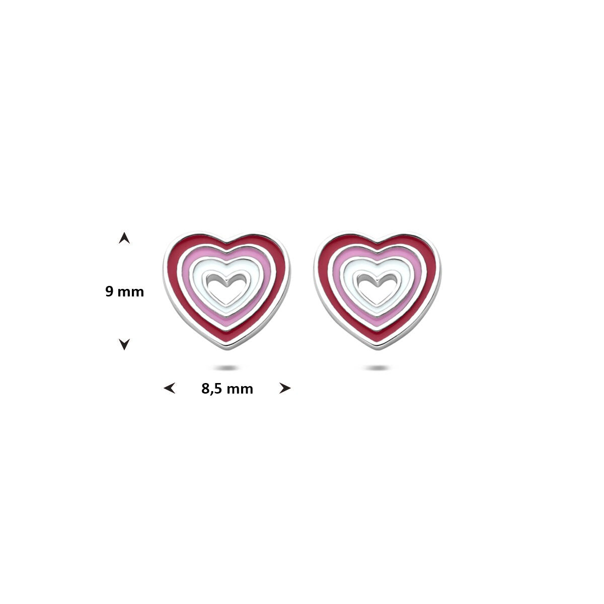 Orecchini a perno bambini a cuore in argento – gioiello rodiato per bambini 9 mm