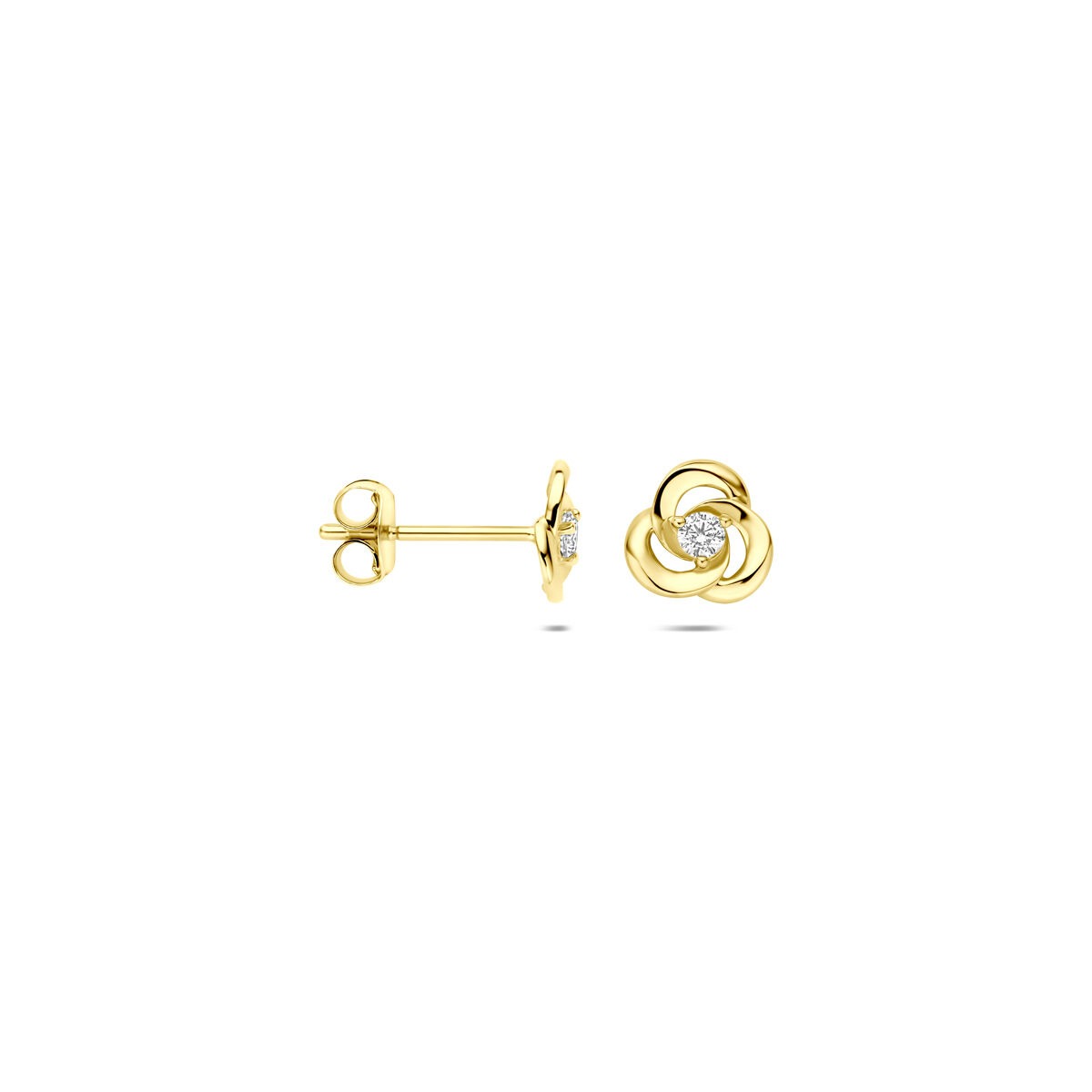 Orecchini a bottone in oro giallo con zircone – 14k, castone solitario