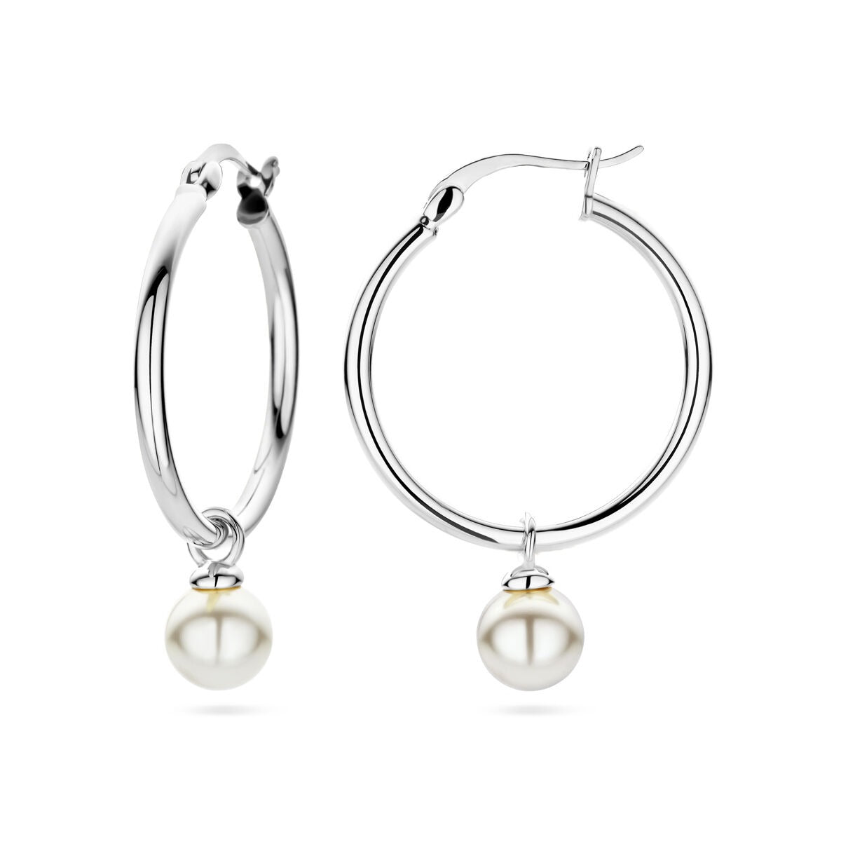 Orecchini a cerchio in argento con perla – argento 925 rodiato