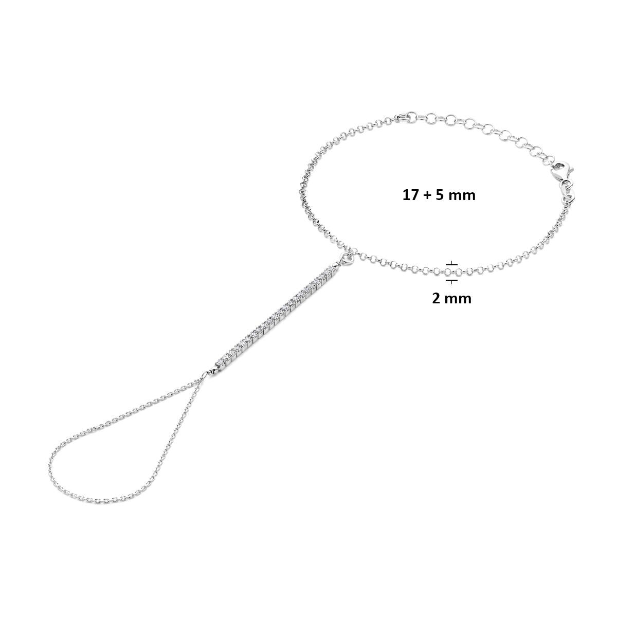 Bracciale a mano in argento con zirconi – placcato rodio 925