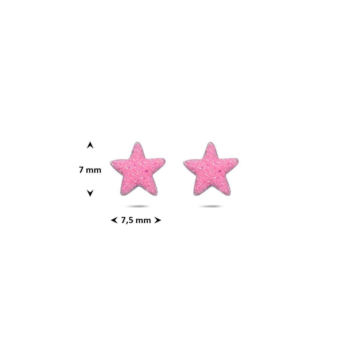 Orecchini a bottone per bambini in argento 925k rodiato a forma di stella con smalto rosa
