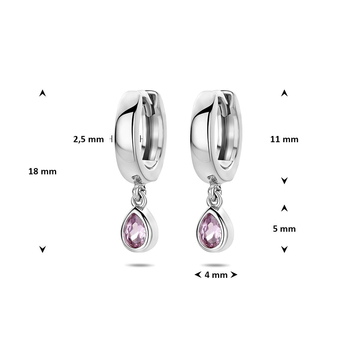 Orecchini pendenti in argento 925 rodiato con zirconi rosa