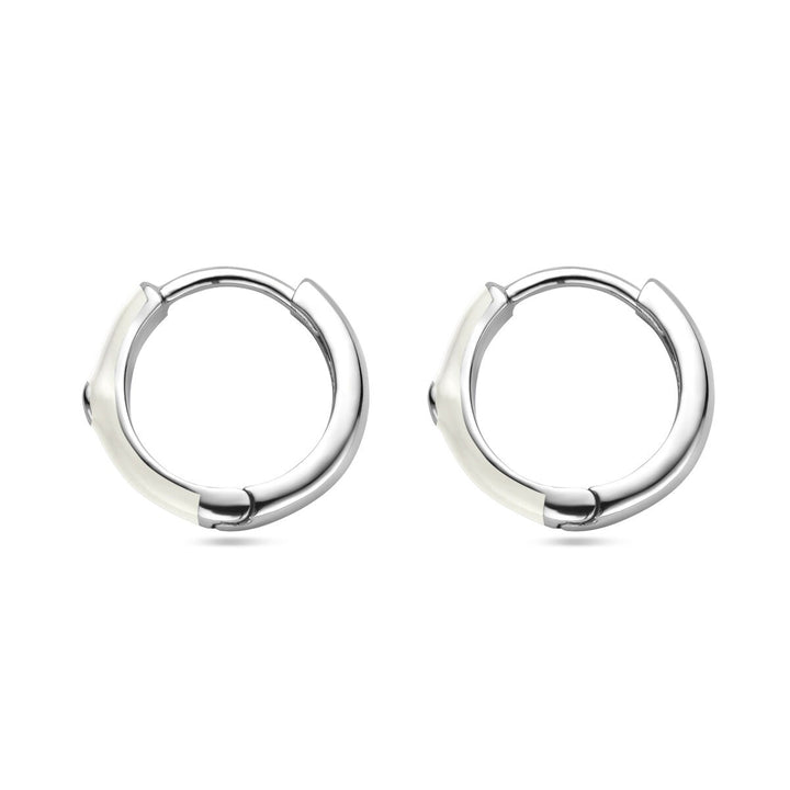 Zilveren dames klapoorringen met zirkonia en wit emaille – gerhodineerd 15 mm