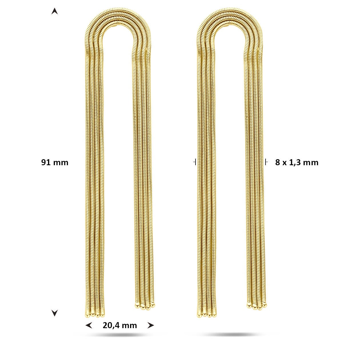 Orecchini pendenti da donna in argento dorato – motivo a maglia 91 mm 1 micron