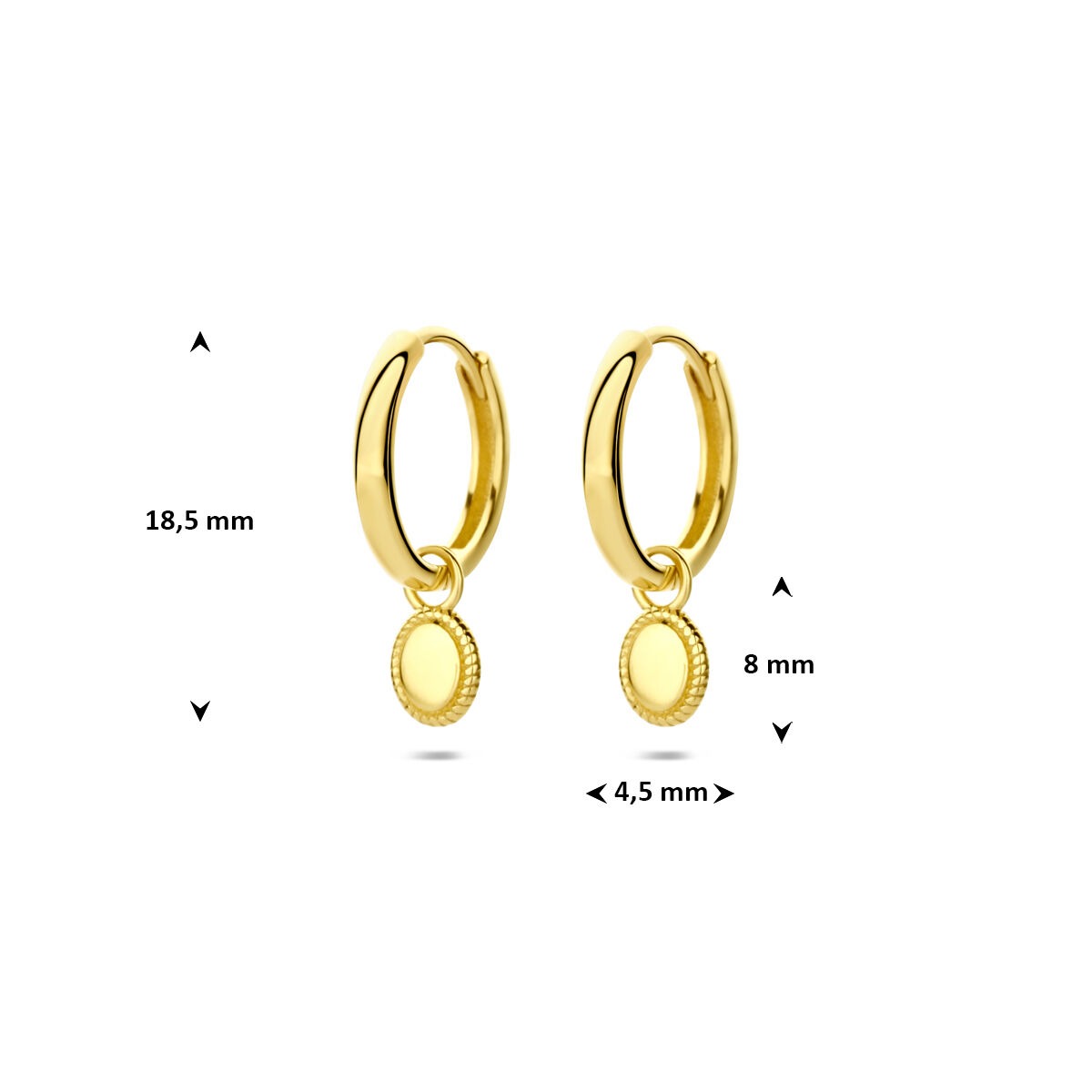 Orecchini a cerchio in oro giallo 14k con ciondolo – eleganza senza tempo in movimento