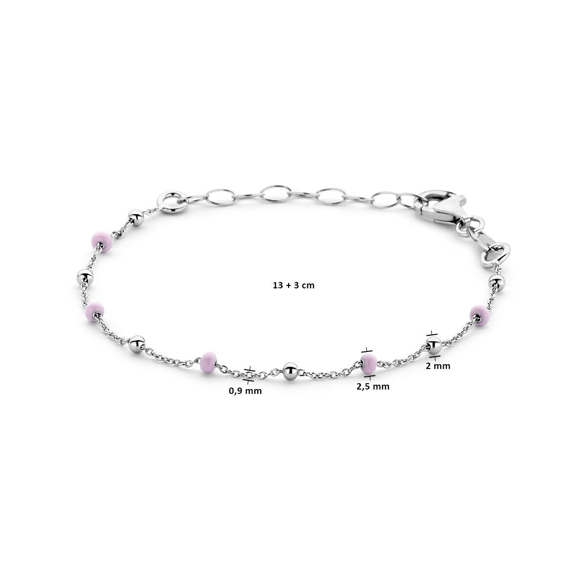 Bracciale per bambini in argento rodiato con perline smaltate rosa