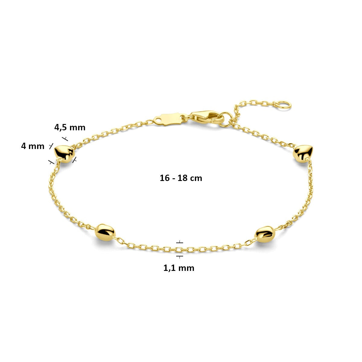 Bracciale in oro giallo 9k con cuoricini