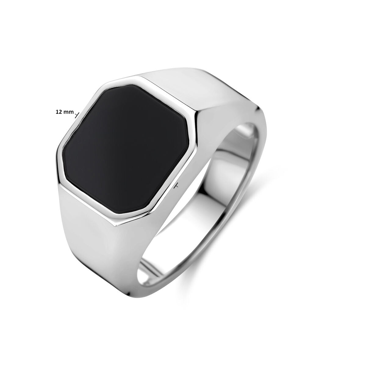 Anello a sigillo in argento 925 rodiato con onice