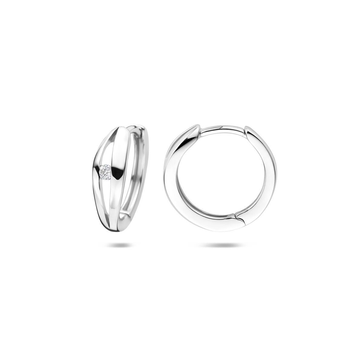 Orecchini a cerchio da donna in argento con diamante lab grown – rodiato 14 mm