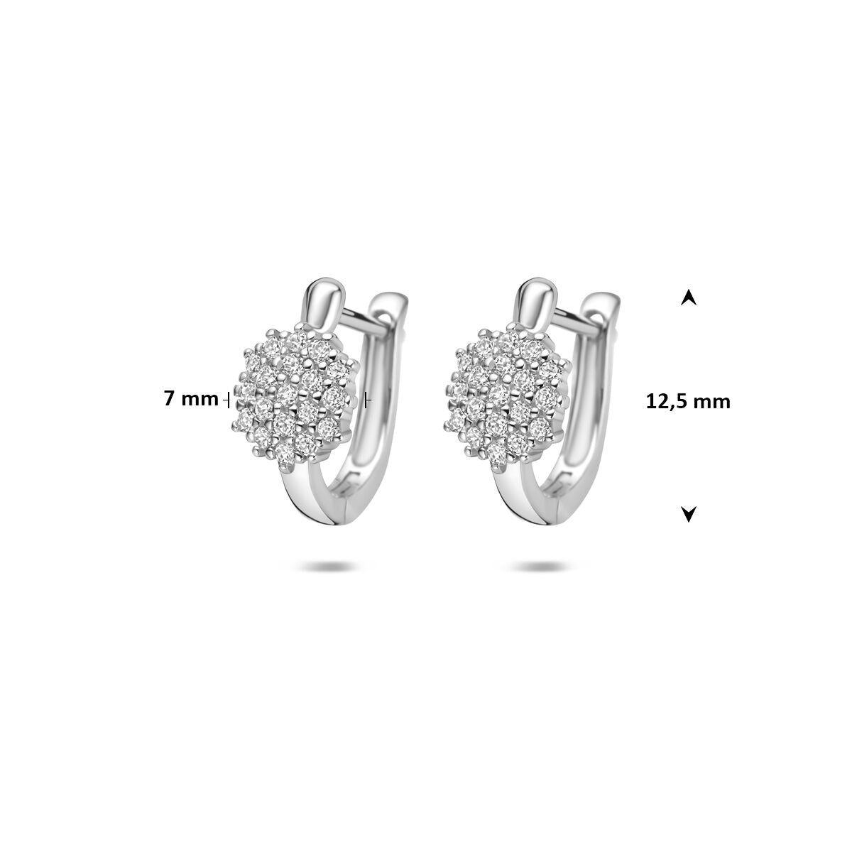 Orecchini a cerchio in argento rodiato con zircone