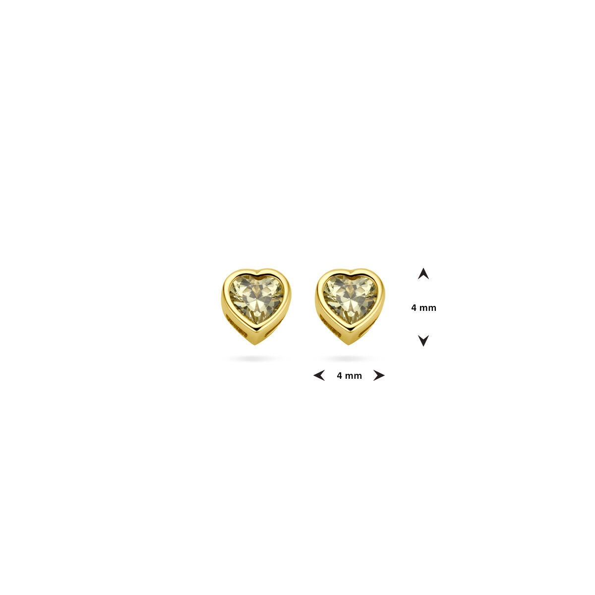 Orecchini a bottone per bambini in oro giallo 14k con zirconia rossa – Forma di cuore 4x4mm