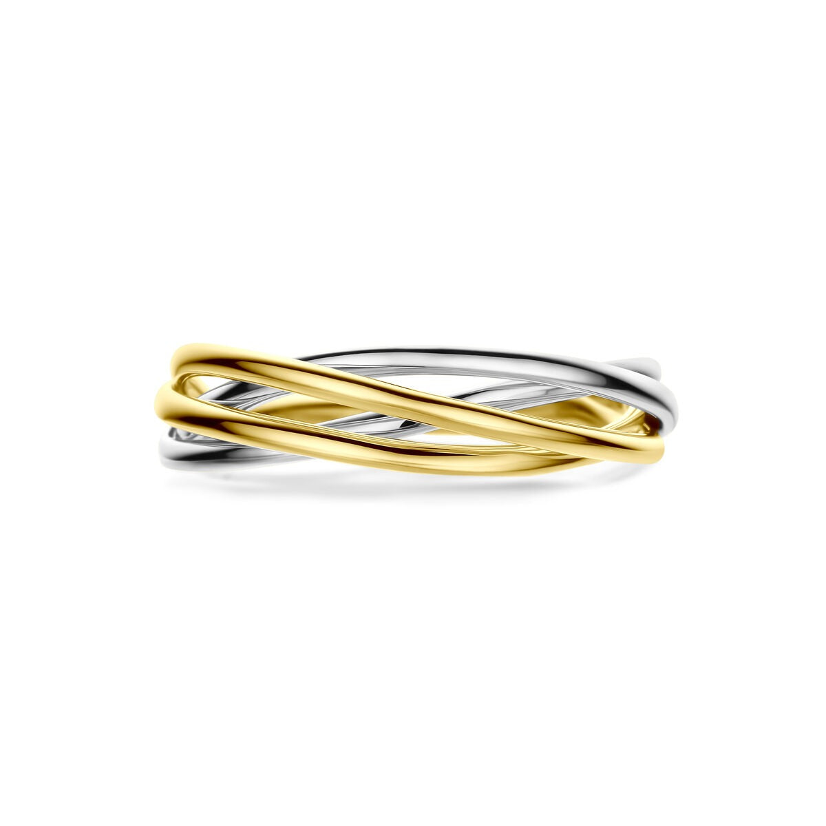 Anello da donna in oro bicolore 14k giallo e bianco largo 5mm