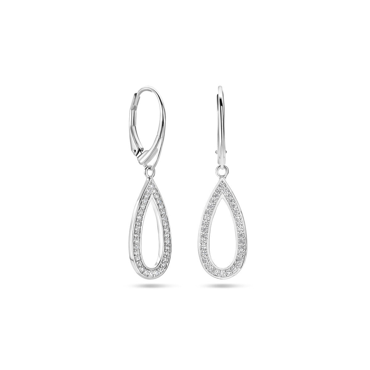 Orecchini pendenti in argento con zircone – rodiato 925