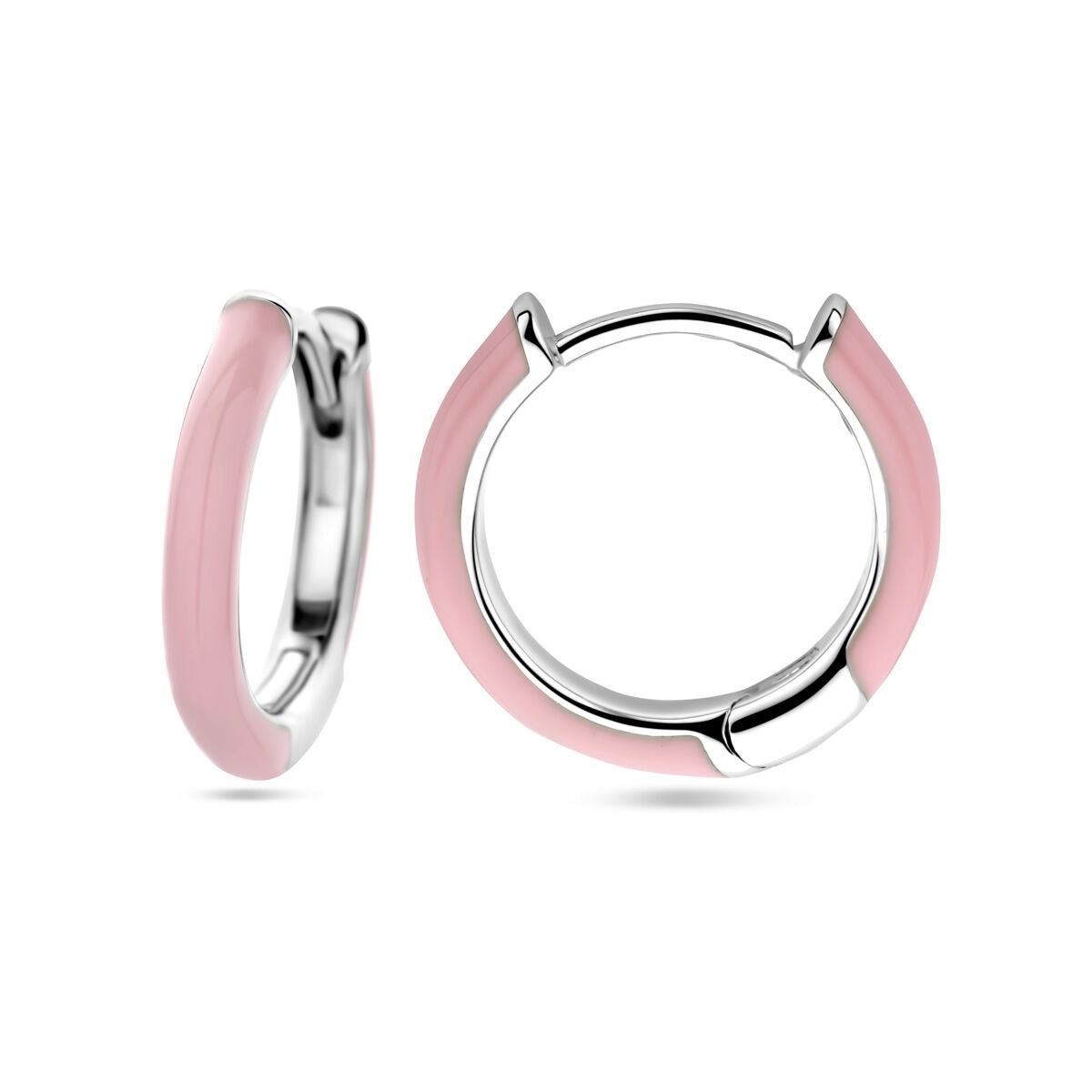 Orecchini a cerchio in argento rodiato con smalto rosa